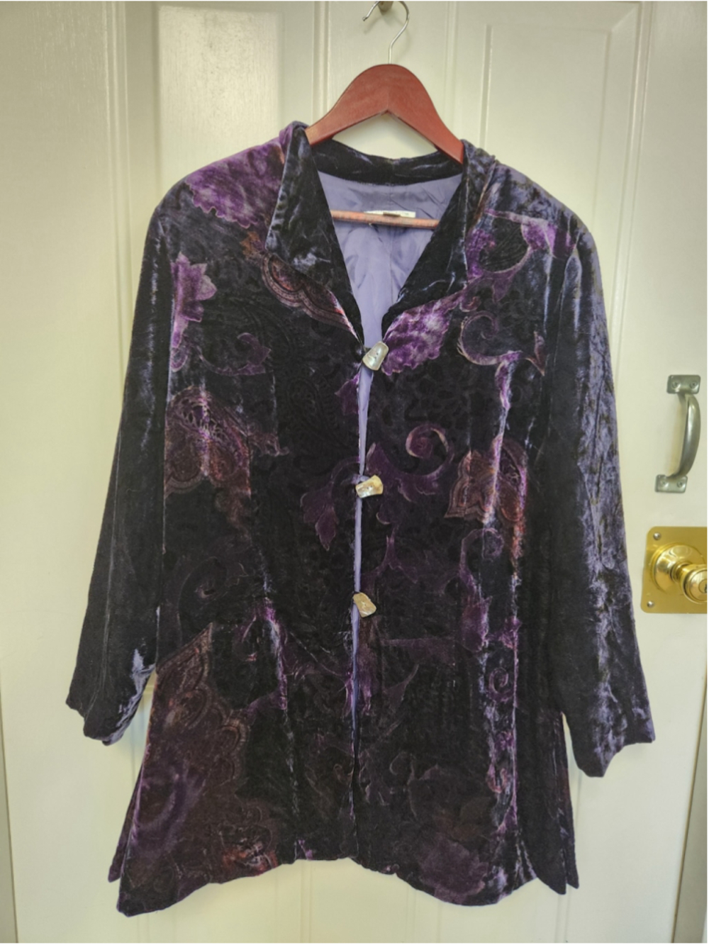 Coldwater Creek Velvet Paisley Blazer Jacket, Purple and Black size PLX